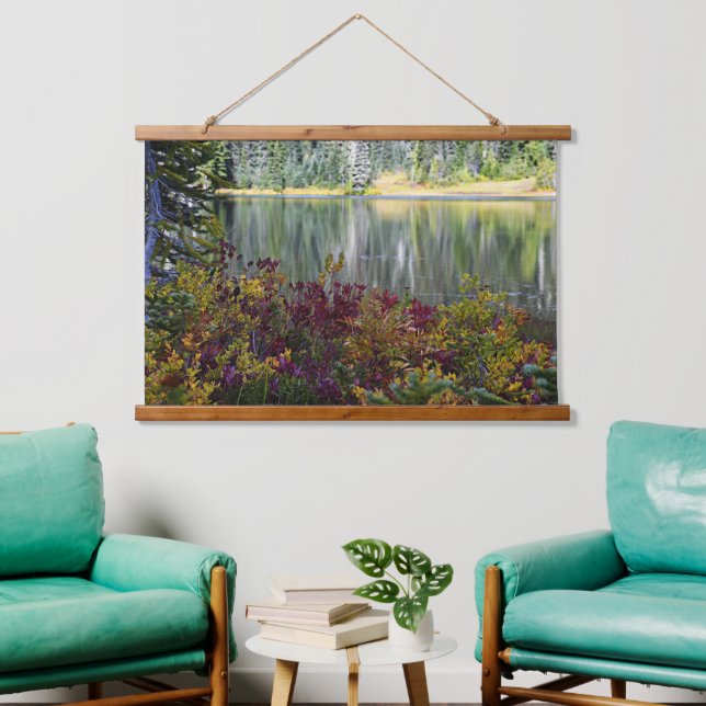 Peaceful Lake Vibrant Fall Color Landscape Hanging Tapestry (Living Room)