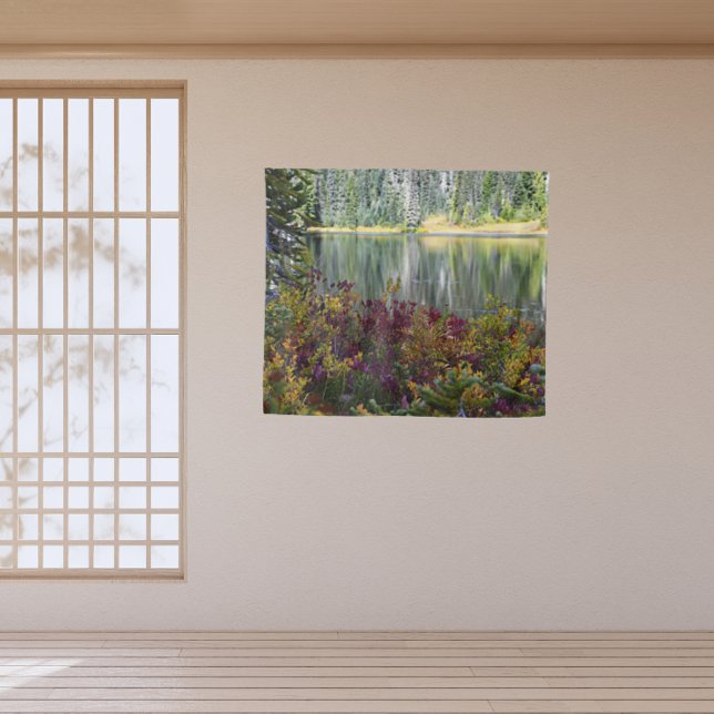 Peaceful Lake Vibrant Fall Color Landscape Tapestry (In Situ (Window))