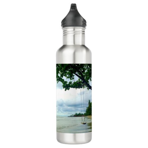 Peaceful Lakeside Tree Swing Thoreau Quote Serene Stainless Steel Water Bottle