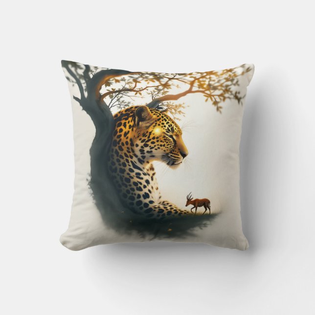 Peaceful Leopard and Duiker with Zen New Beginning Throw Pillow (Front)