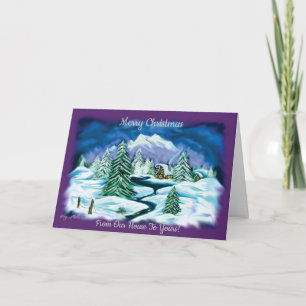 Peaceful Log Cabin in A Winter Wonderland Holiday Card