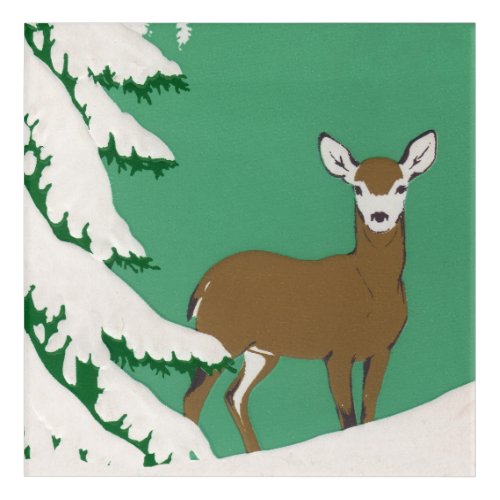 Peaceful Lone Brown Deer Standing in Snow by Tree Acrylic Print