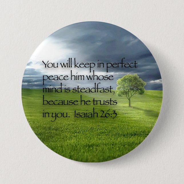 Peaceful Lone Tree Bible Verse Isaiah 26:3 Pinback Button (Front)