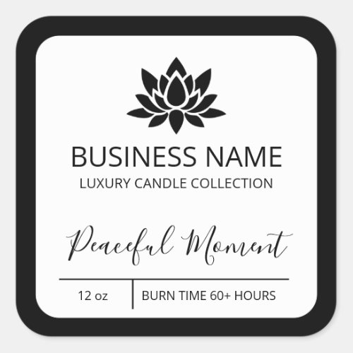 Peaceful Lotus Black Border Soy Candle Labels