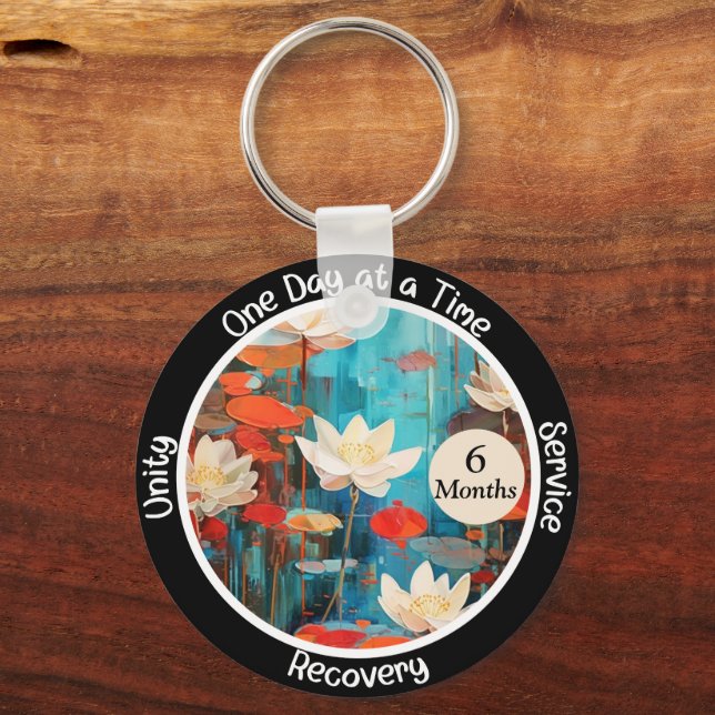 Peaceful Lotus Custom Sobriety Milestone Gift Keychain (Front)