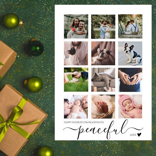 Peaceful Modern Minimalist Christmas Photo Collage Holiday Card