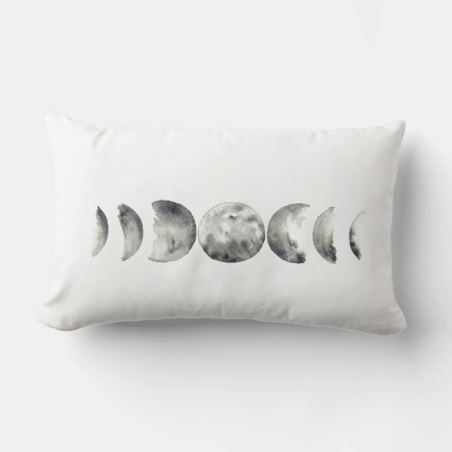 Peaceful moon phases watercolor lumbar pillow