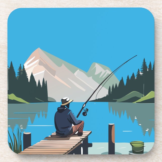 Peaceful Morning Fishing From Dock  Beverage Coaster (Front)