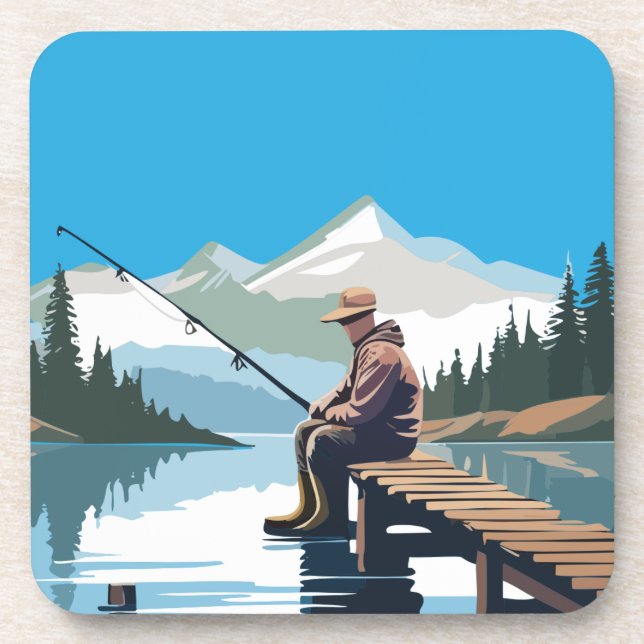 Peaceful Morning Fishing From Dock  Beverage Coaster (Front)