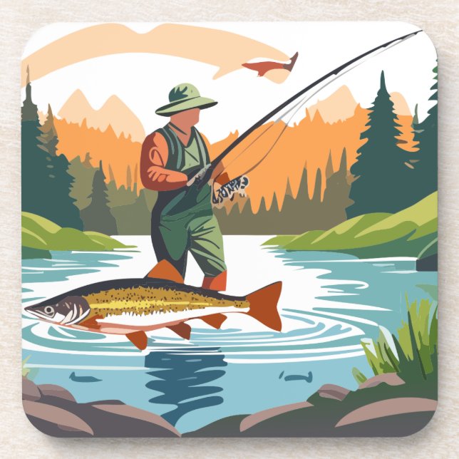 Peaceful Morning Fishing Wading Mountain Creek  Beverage Coaster (Front)