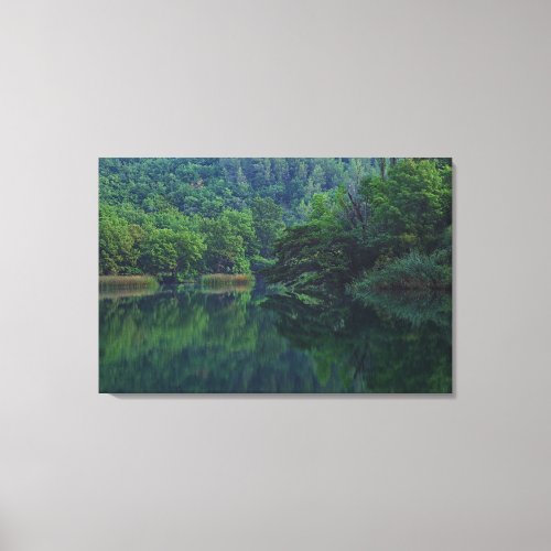 Peaceful Morning River with Reflection of Trees Canvas Print