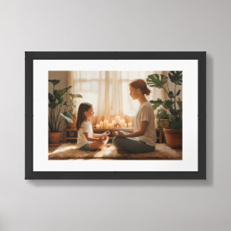Peaceful Mother & Daughter Yoga Meditation Art Pri Framed Art