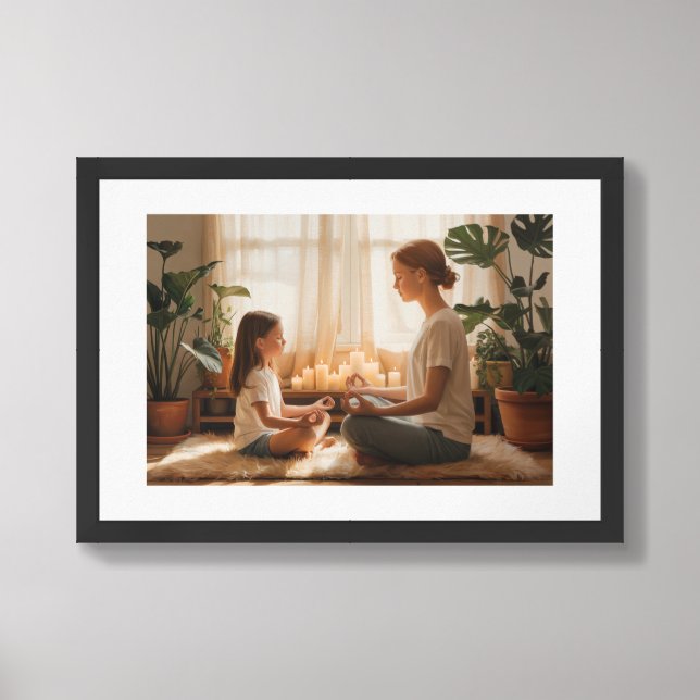 Peaceful Mother & Daughter Yoga Meditation Art Pri Framed Art (Framed Front)