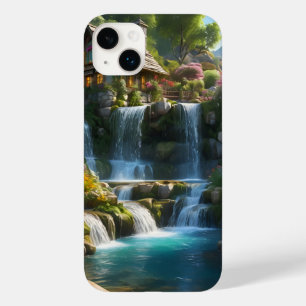 Peaceful mountain cabin waterfalls flowers Case-Mate iPhone 14 plus case