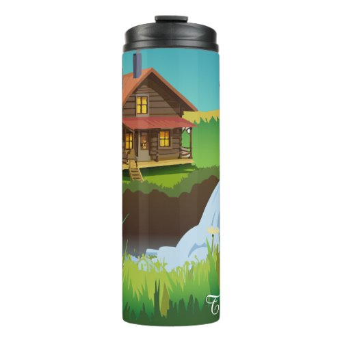 Peaceful Mountain Grass Meadow With Stream  Deer Thermal Tumbler