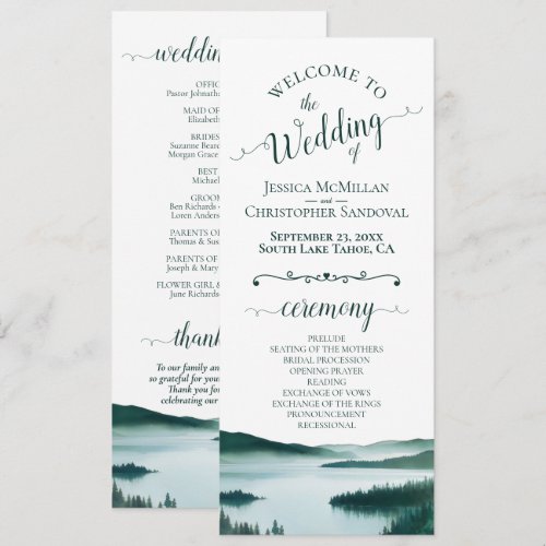 Peaceful Mountain Lake Rustic Watercolor Wedding Program