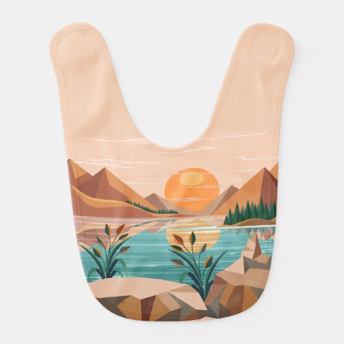 Peaceful Mountain Lake Sunset Landscape Baby Bib