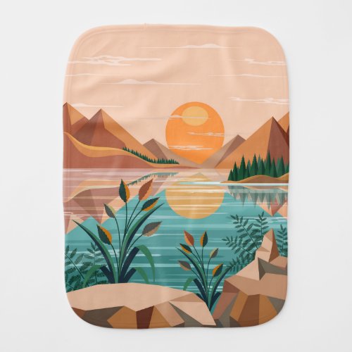 Peaceful Mountain Lake Sunset Landscape Baby Burp Cloth