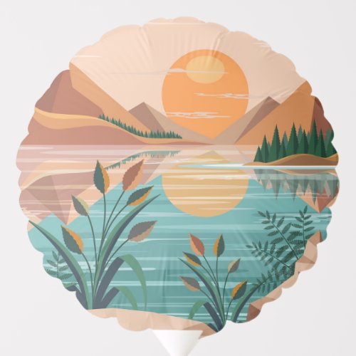 Peaceful Mountain Lake Sunset Landscape Balloon