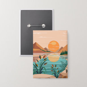 Peaceful Mountain Lake Sunset Landscape Button