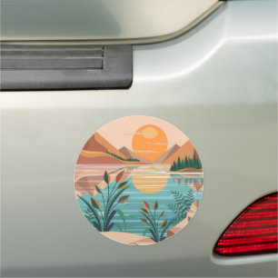 Peaceful Mountain Lake Sunset Landscape Car Magnet