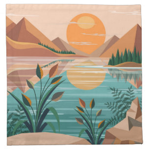 Peaceful Mountain Lake Sunset Landscape Cloth Napkin