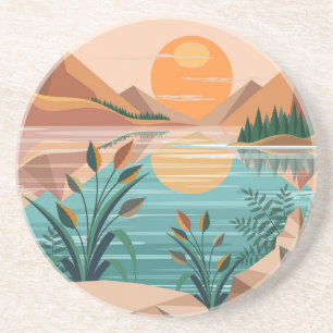 Peaceful Mountain Lake Sunset Landscape Coaster