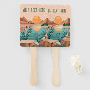 Peaceful Mountain Lake Sunset Landscape Hand Fan