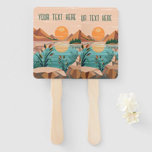 Peaceful Mountain Lake Sunset Landscape Hand Fan