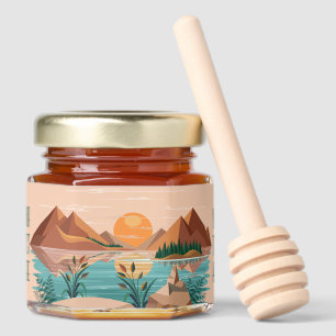 Peaceful Mountain Lake Sunset Landscape Honey Jar Favors
