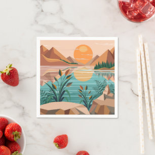 Peaceful Mountain Lake Sunset Landscape Napkins