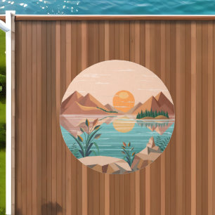 Peaceful Mountain Lake Sunset Landscape Outdoor Rug