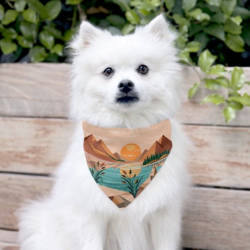 Peaceful Mountain Lake Sunset Landscape Pet Bandana Collar