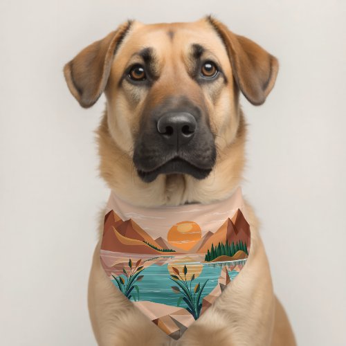 Peaceful Mountain Lake Sunset Landscape Pet Bandana Collar
