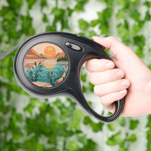Peaceful Mountain Lake Sunset Landscape Retractable Pet Leash