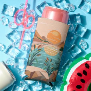 Peaceful Mountain Lake Sunset Landscape Seltzer Can Cooler
