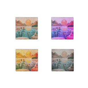 Peaceful Mountain Lake Sunset Landscape Stone Magnet