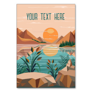 Peaceful Mountain Lake Sunset Landscape Table Number