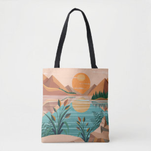 Peaceful Mountain Lake Sunset Landscape Tote Bag