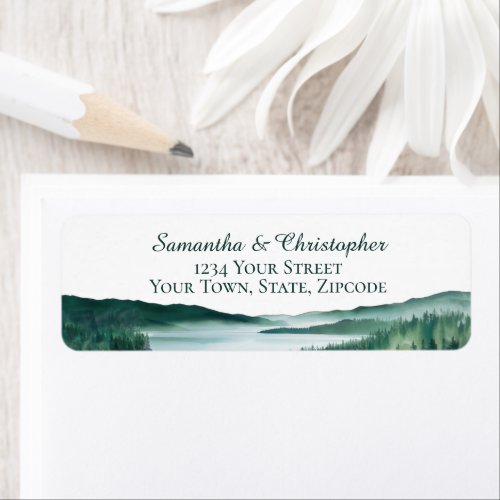 Peaceful Mountain Lake Wedding Return Address Label