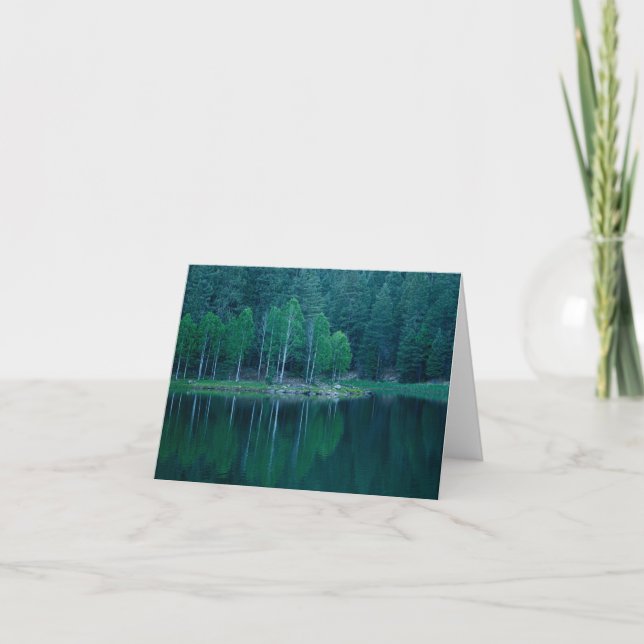 Peaceful Mountain Lake with Aspen  Note Card (Front)