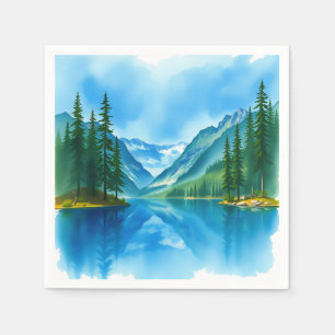 Peaceful Mountain Lake with Tall Trees Napkins