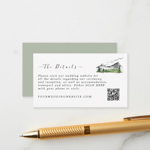 Peaceful Mountain Pine Tree QR Code Wedding Detail Enclosure Card