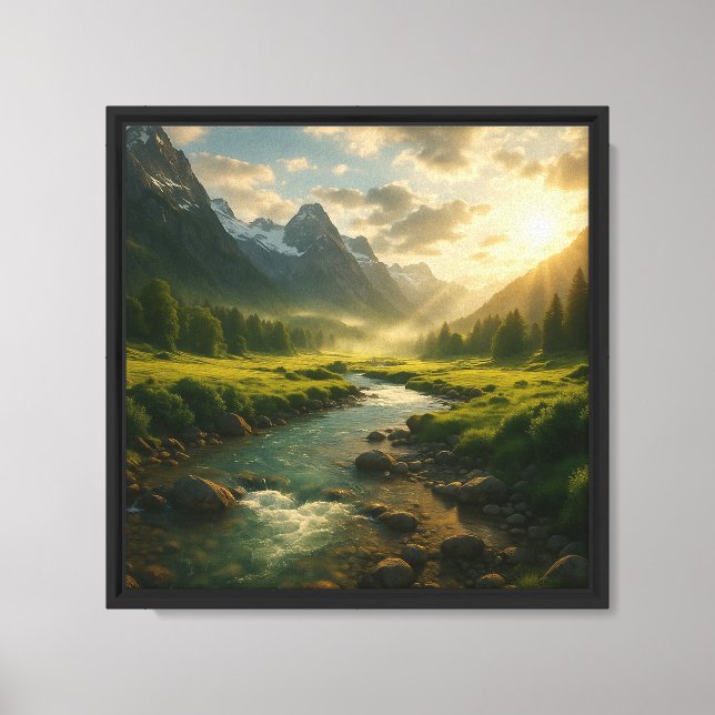 Peaceful Mountain River Landscape Canvas Wall Art (Front)