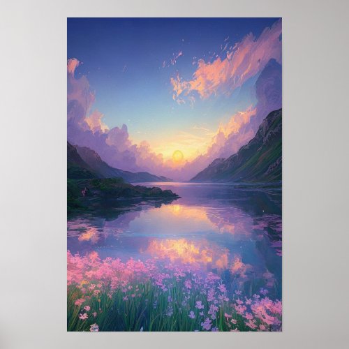 Peaceful Mountain Sunset Poster