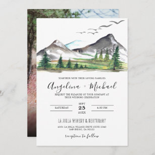 Peaceful Mountain Woodland Forest Photo Wedding Invitation