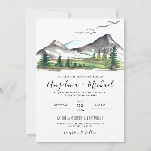 Peaceful Mountain Woodland Forest QR Code Wedding Invitation