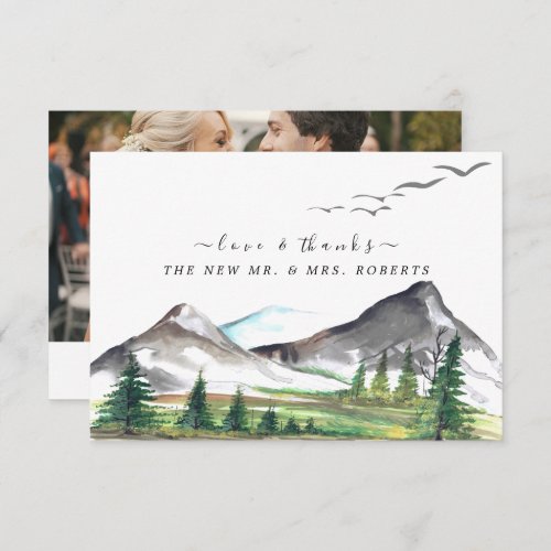 Peaceful Mountain Woodland Forest Wedding Photo Thank You Card