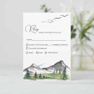 Peaceful Mountain Woodland Forest Wedding RSVP Card