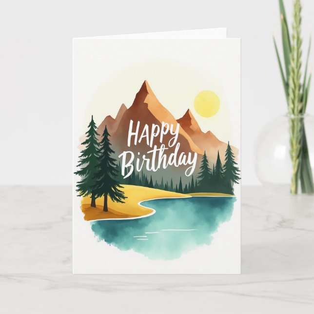 Peaceful Mountainscape Birthday Card (Front)